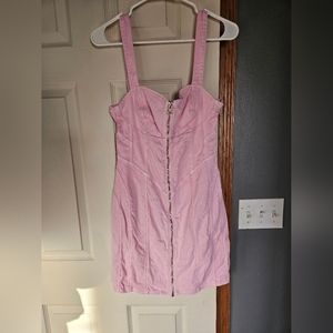Vintage Guess light pink zip up stretch jean mini dress. Size M.